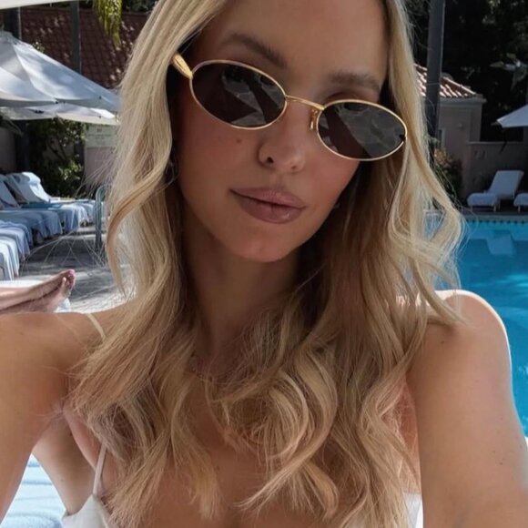 Bottega Veneta BV1386S 001 Sunglasses Gold Oval Frame, Grey Lenses - Picture 1 of 13